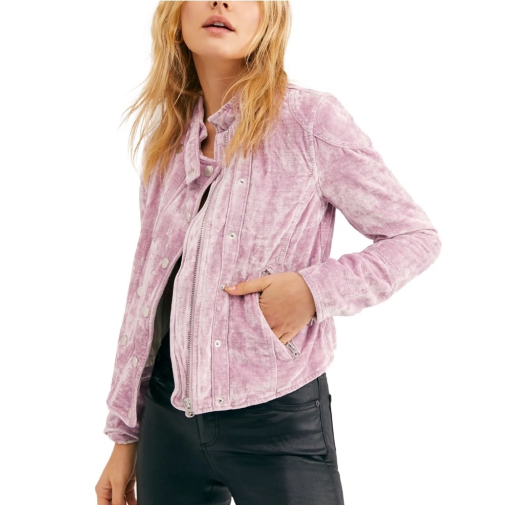 NWOT Free People Purple Faux Suede Moto Zip Up Jacket